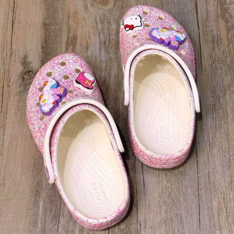 Dép Crocs Kid Clog Glitter HN White/Pink