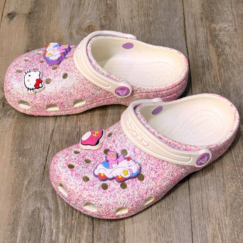 Dép Crocs Kid Clog Glitter HN White/Pink