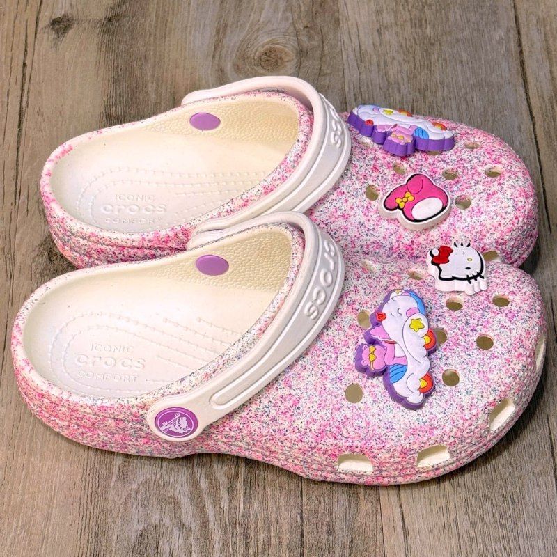 Dép Crocs Kid Clog Glitter HN White/Pink