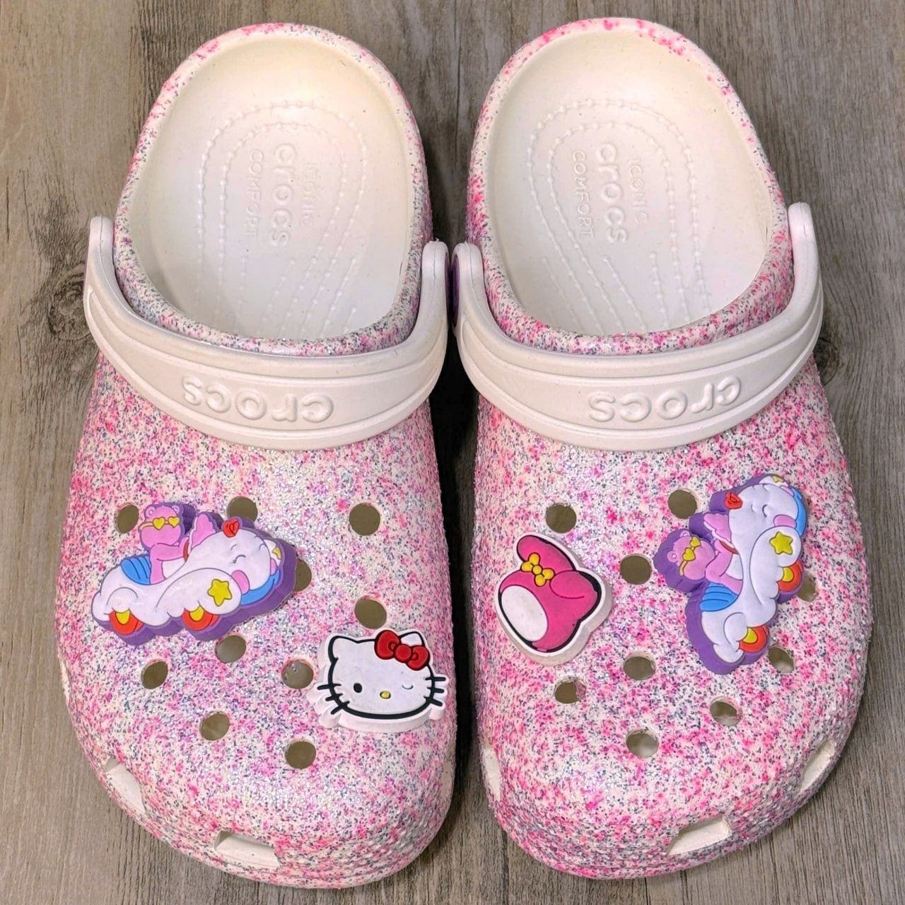 Dép Crocs Kid Clog Glitter HN White/Pink