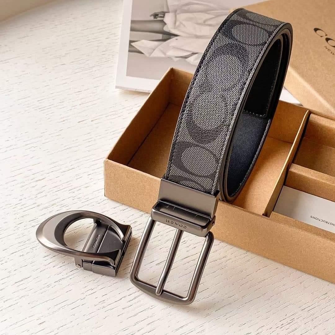 Set dây nịt Coach Reversible Canvas Belt DS Black - 110x3.5cm