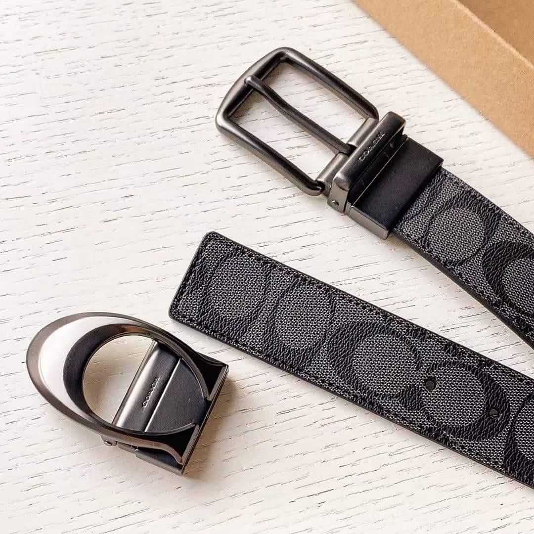 Set dây nịt Coach Reversible Canvas Belt DS Black - 110x3.5cm