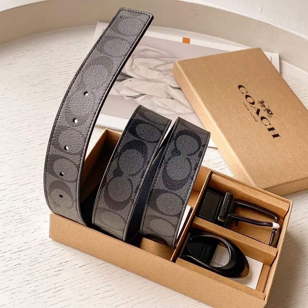 Set dây nịt Coach Reversible Canvas Belt DS Black - 110x3.5cm