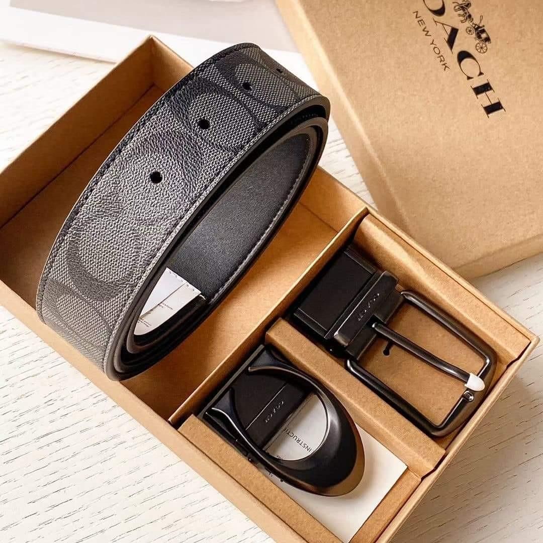 Set dây nịt Coach Reversible Canvas Belt DS Black - 110x3.5cm