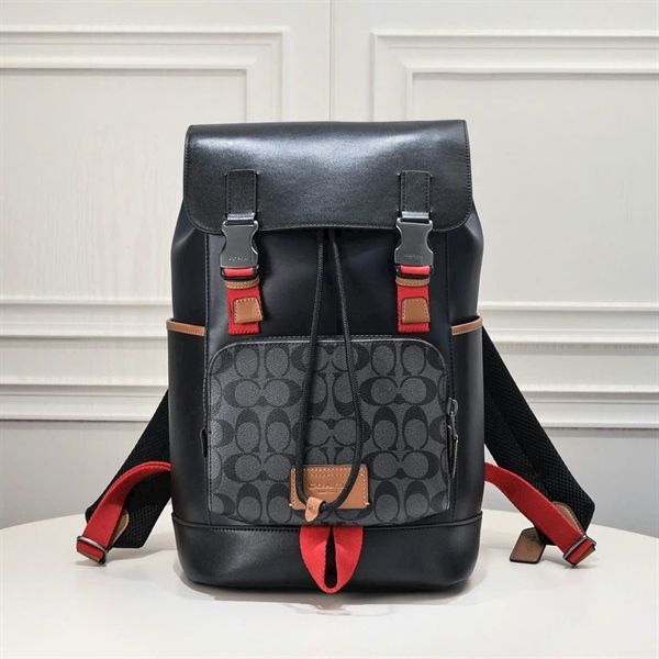 Balo Coach Track Backpack In Colorblock Signature Canvas DS Black/Red