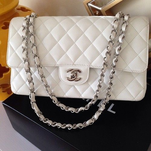 Túi đeo chéo - Chanel classic handbag da hột DS Trắng