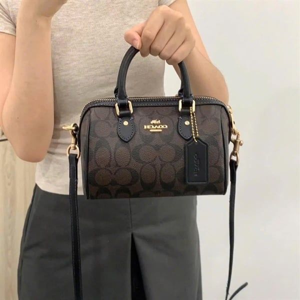 Túi Coach Mini Rowan In Blocked Signature Canvas DS D.Brown