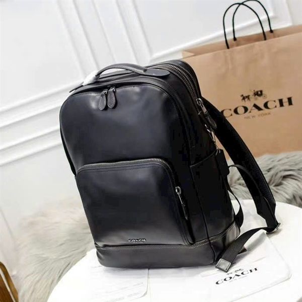 Balo Coach Leather Backpack DS Black