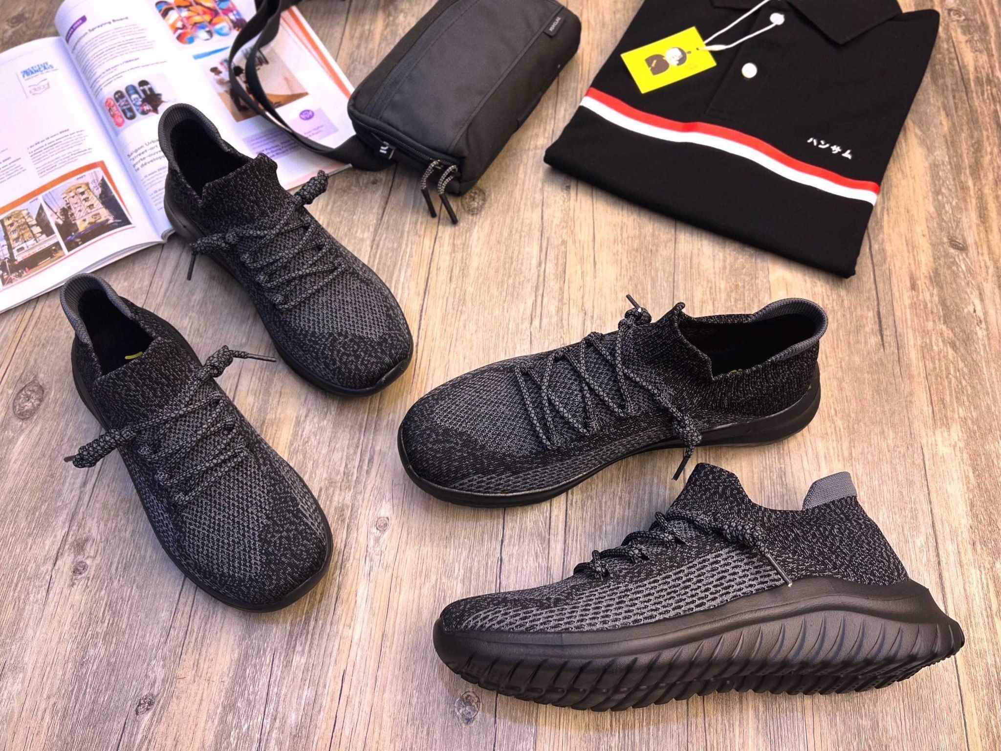Giày thể thao Nhật Hansamu walk unisex HD Đen xám