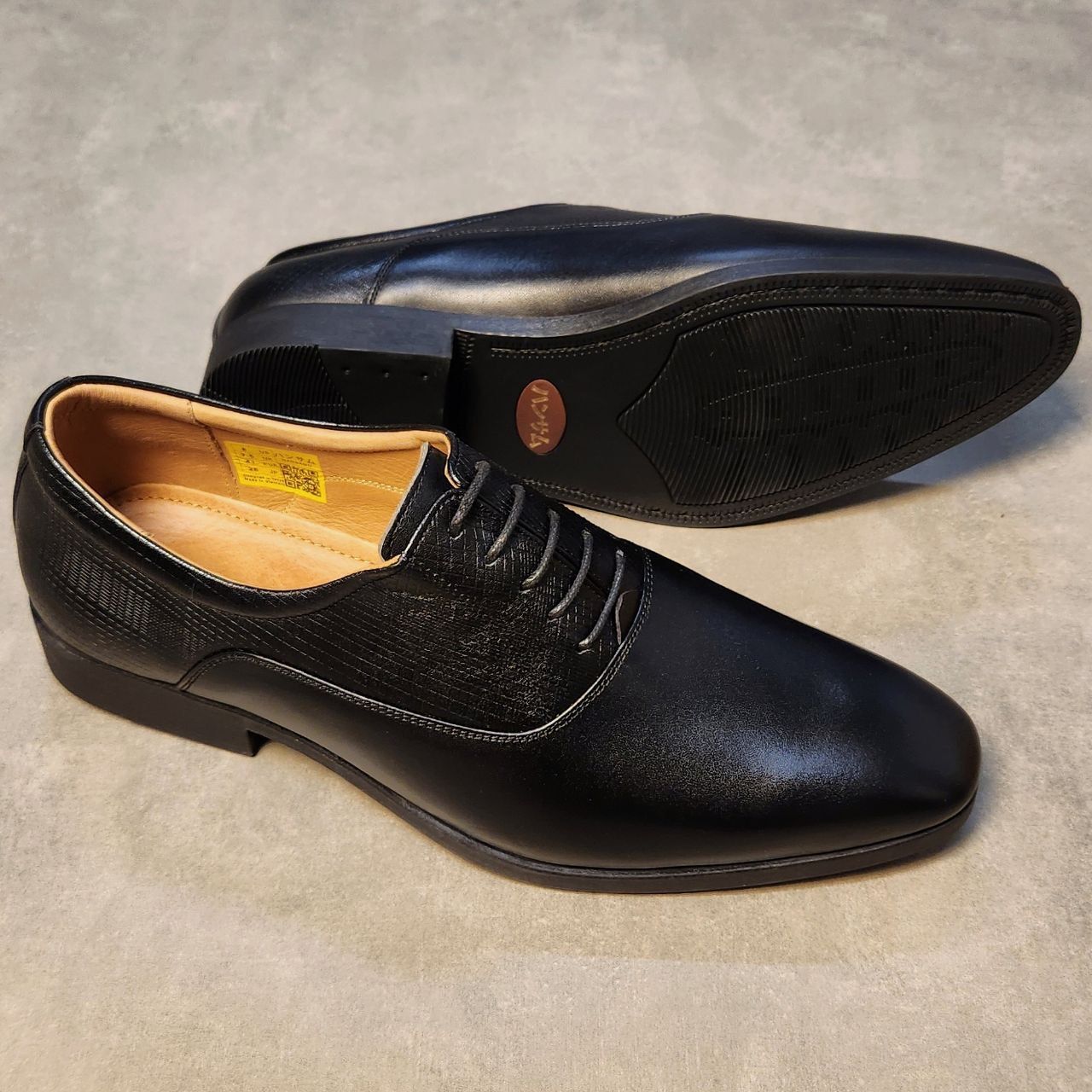 Giày tây Hansamu Emboss Oxford LA Đen