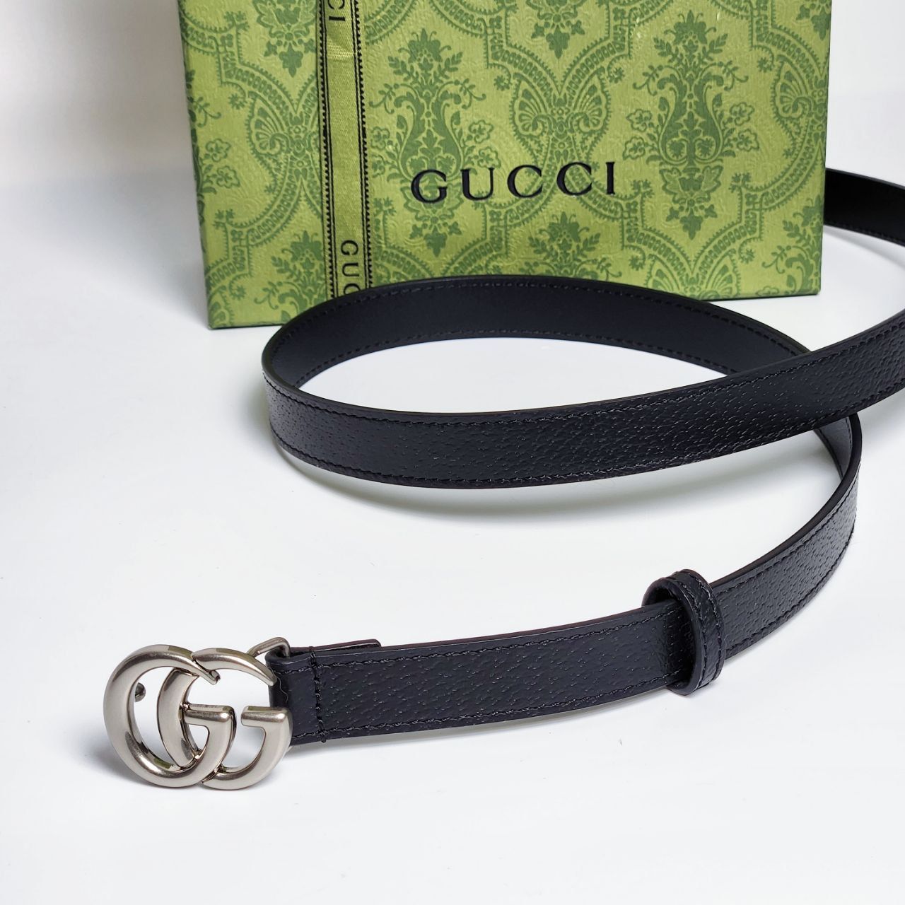 Dây Nịt Gucci With Double G Mini Khoá Bạc DS Đen
