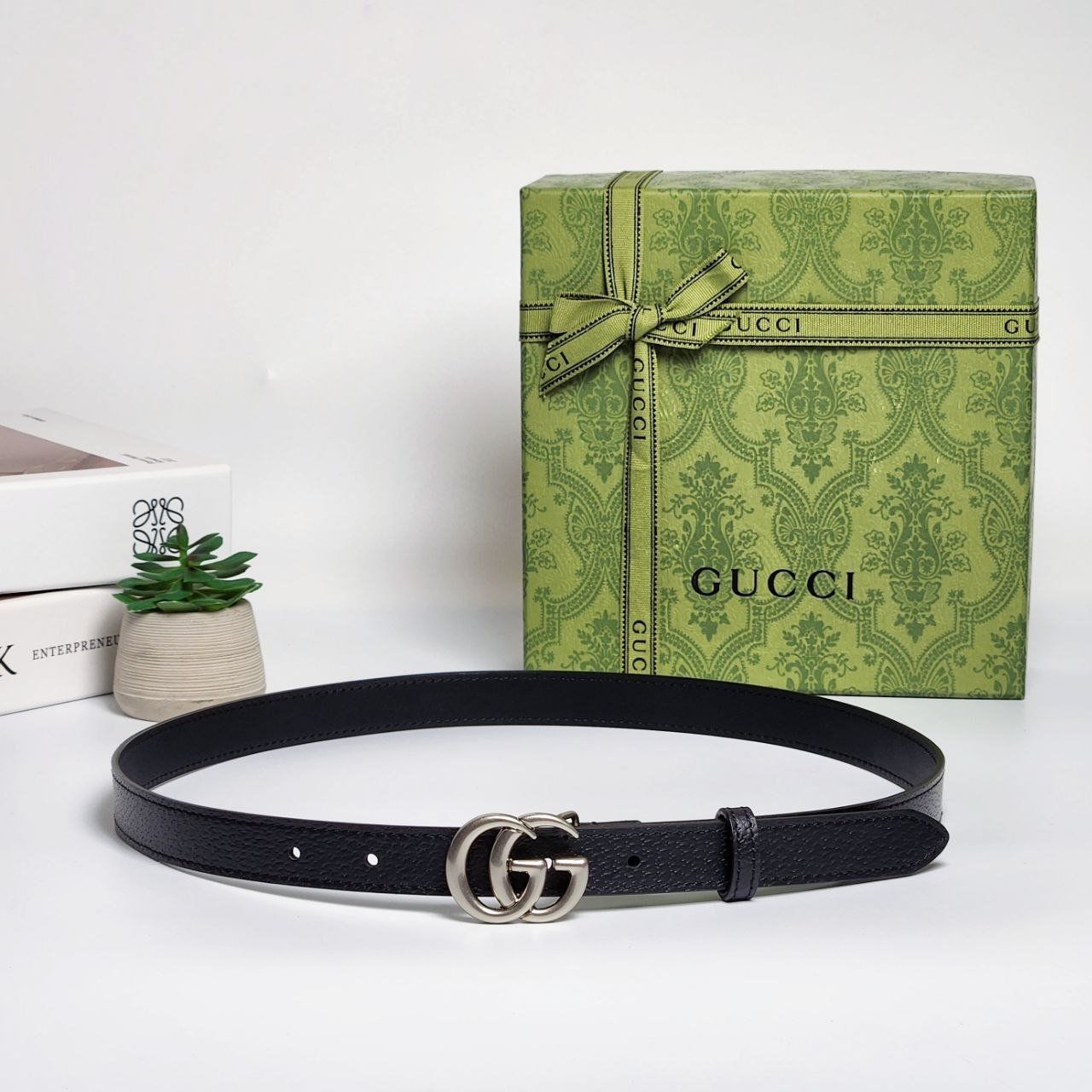 Dây Nịt Gucci With Double G Mini Khoá Bạc DS Đen
