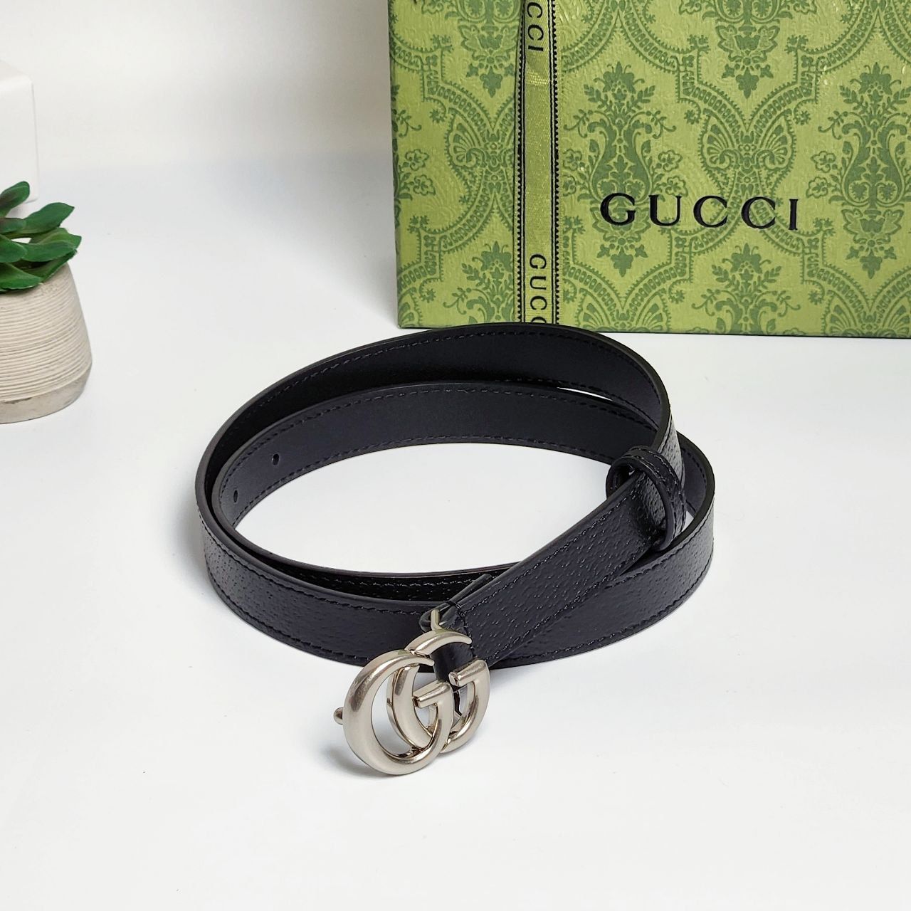 Dây Nịt Gucci With Double G Mini Khoá Bạc DS Đen
