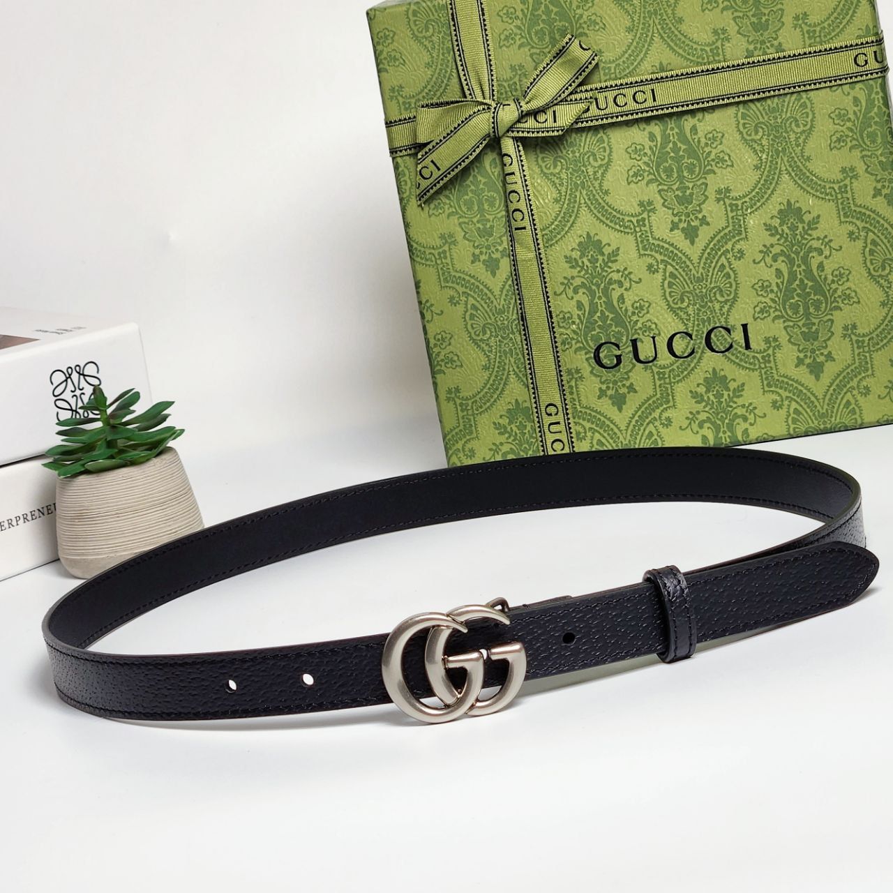 Dây Nịt Gucci With Double G Mini Khoá Bạc DS Đen