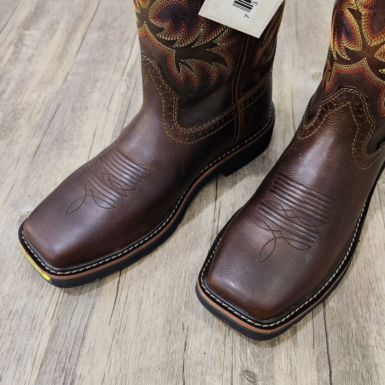 Giày boot Justin da ngựa hoa thêu nâu HN Nâu