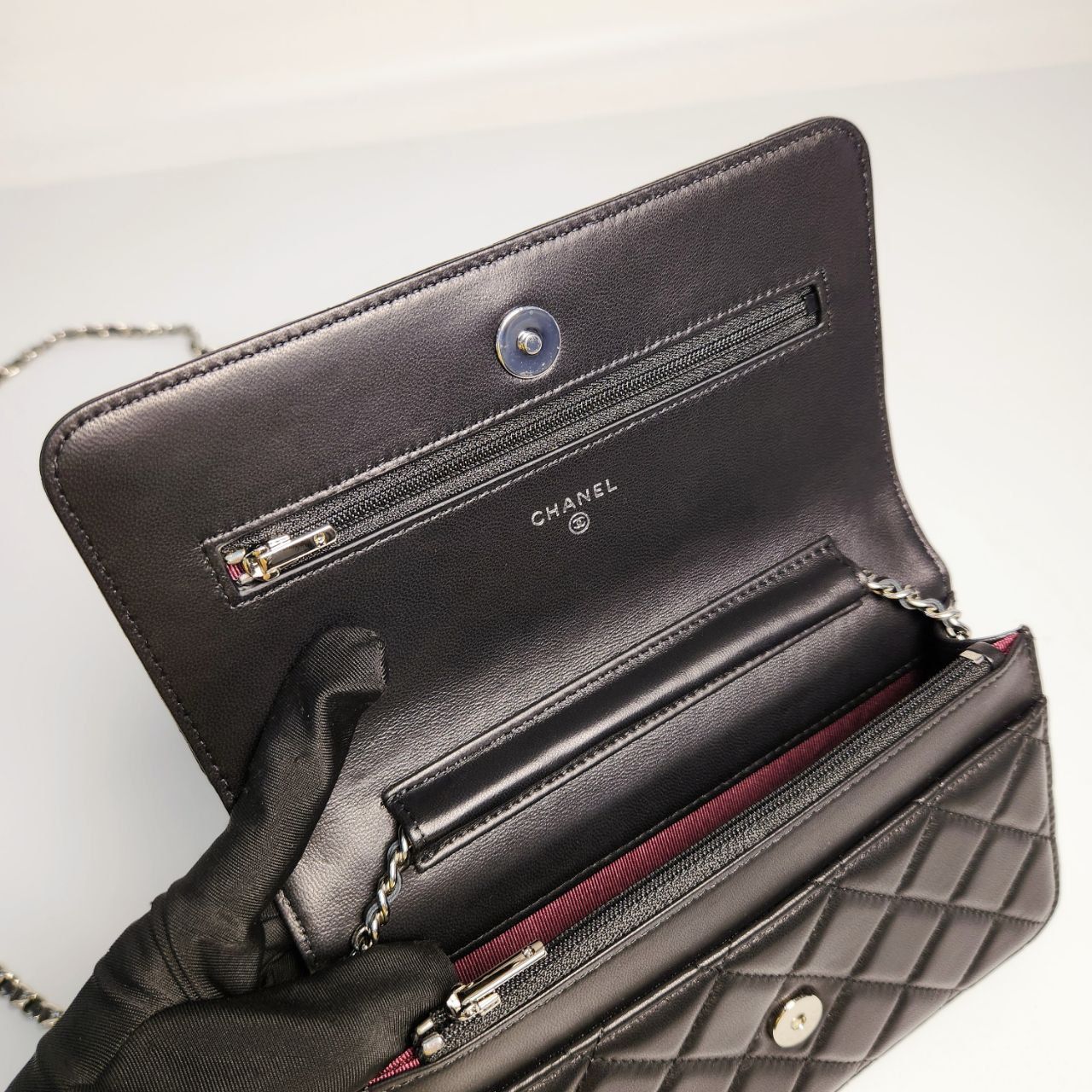 Túi Chanel wallet on chain lambskin DS Black/Silver