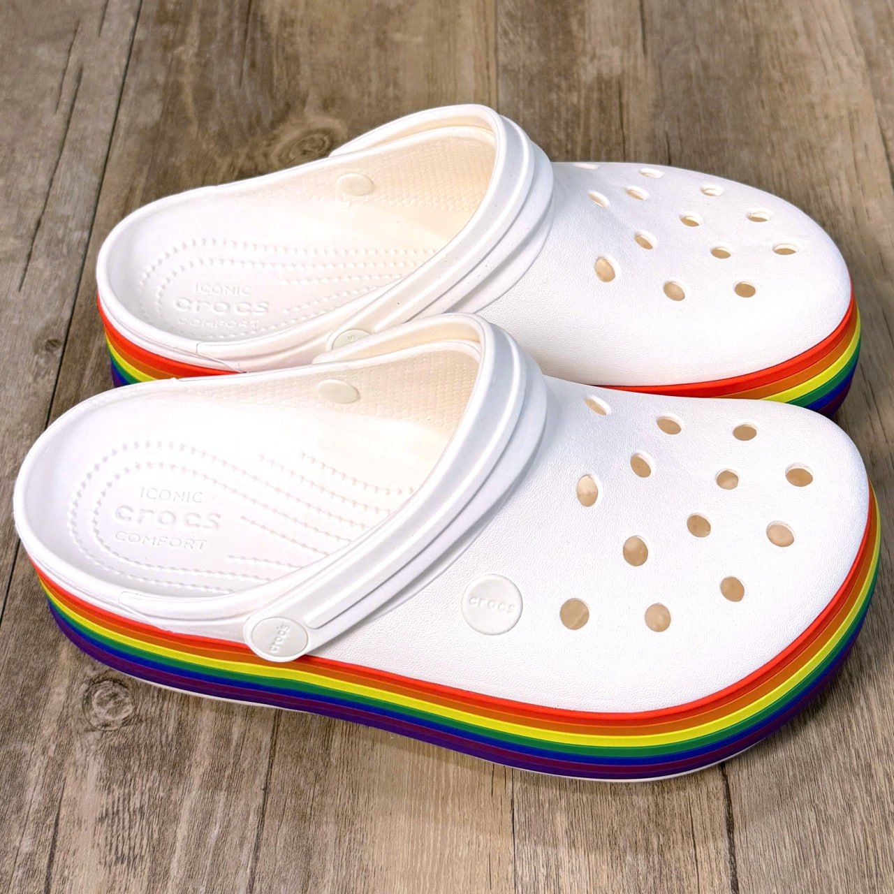Dép Crocs Plaform Rainbow Clog HN White