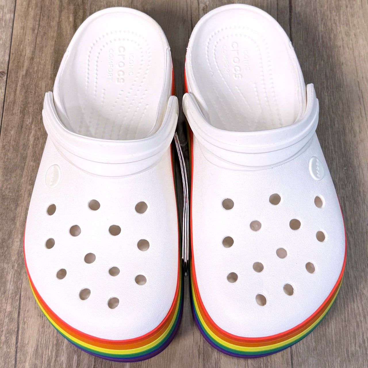 Dép Crocs Plaform Rainbow Clog HN White
