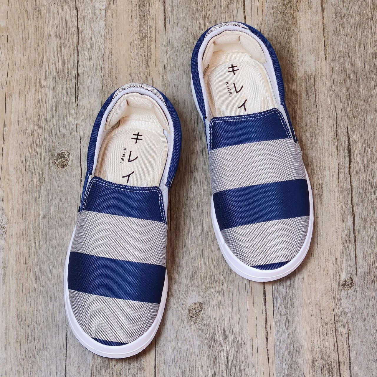 Giày Nhật Kirei walk canvas sọc KH Xám Xanh