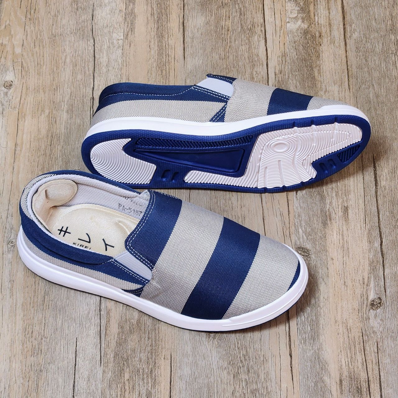 Giày Nhật Kirei walk canvas sọc KH Xám Xanh