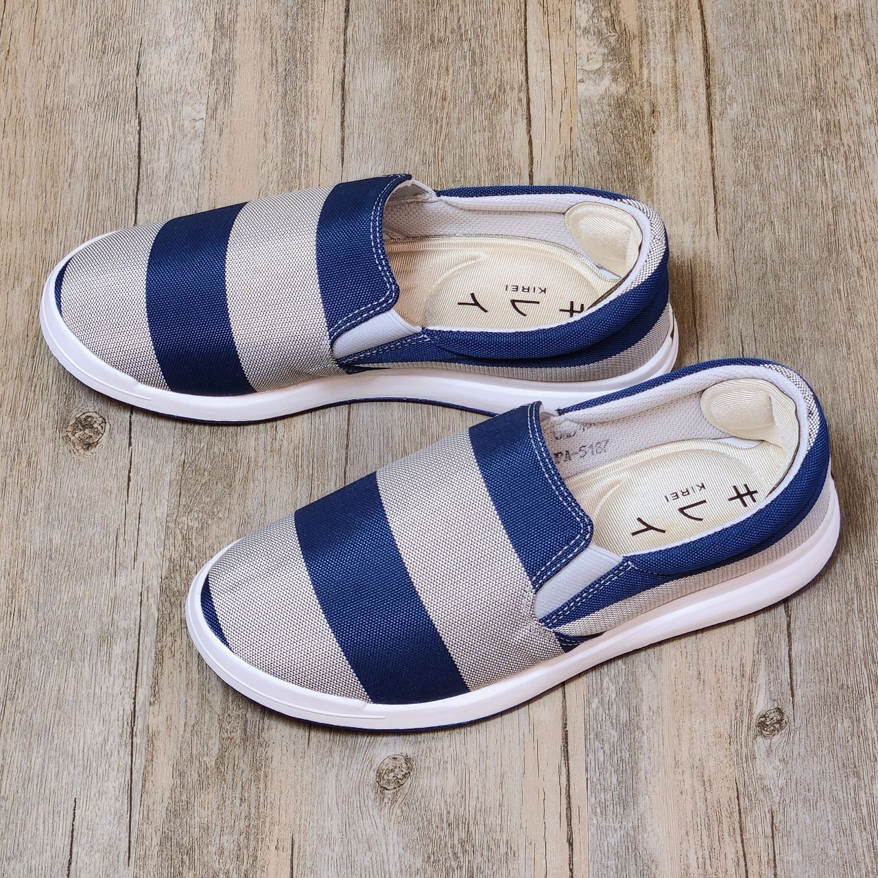 Giày Nhật Kirei walk canvas sọc KH Xám Xanh