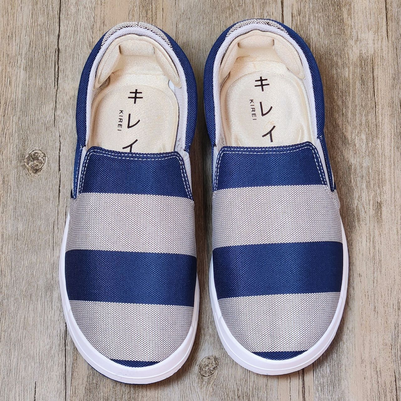 Giày Nhật Kirei walk canvas sọc KH Xám Xanh