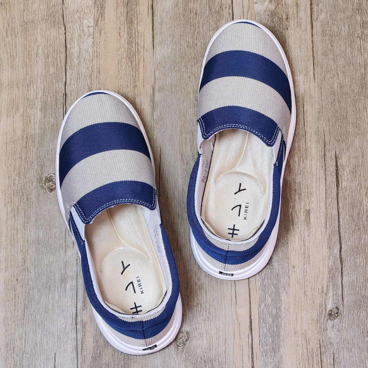 Giày Nhật Kirei walk canvas sọc KH Xám Xanh
