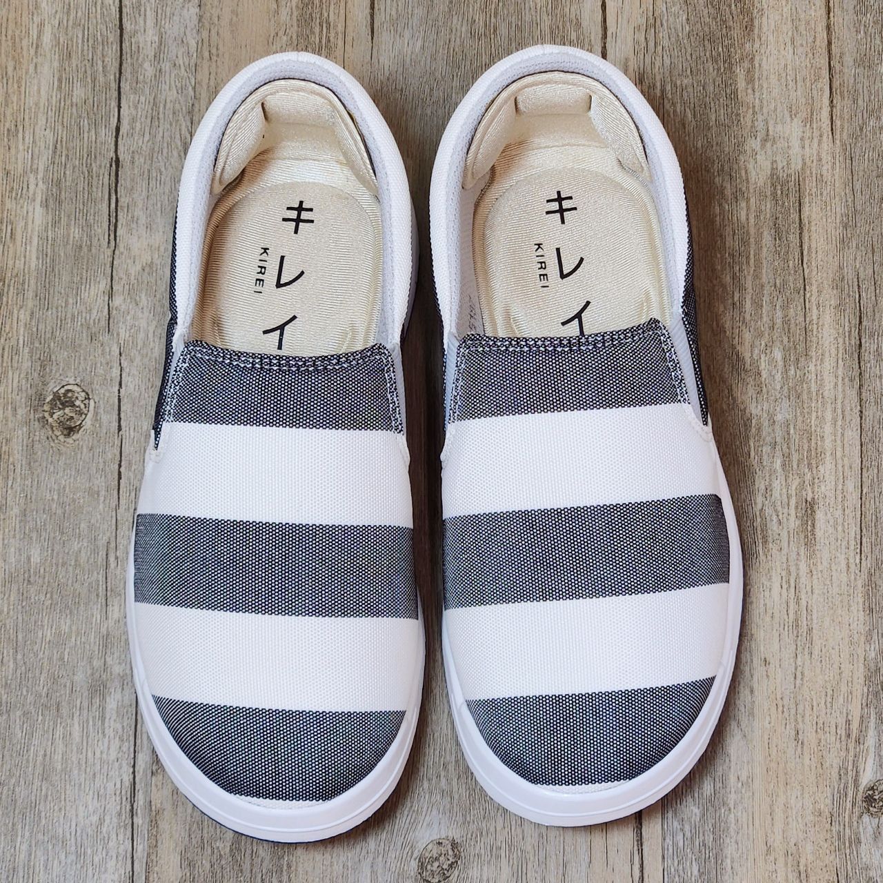 Giày Nhật Kirei walk canvas sọc KH Xám trắng