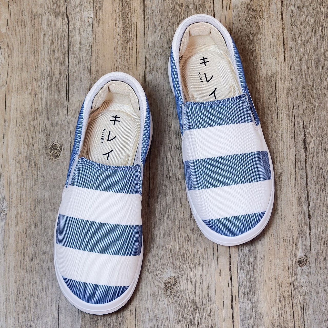 Giày Nhật Kirei walk canvas sọc KH Xanh Trắng