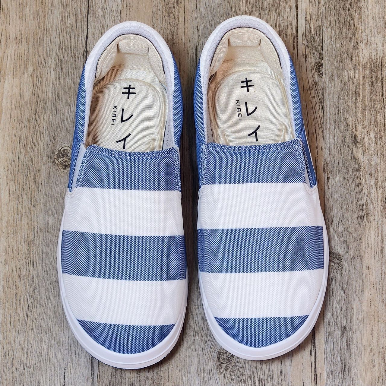 Giày Nhật Kirei walk canvas sọc KH Xanh Trắng