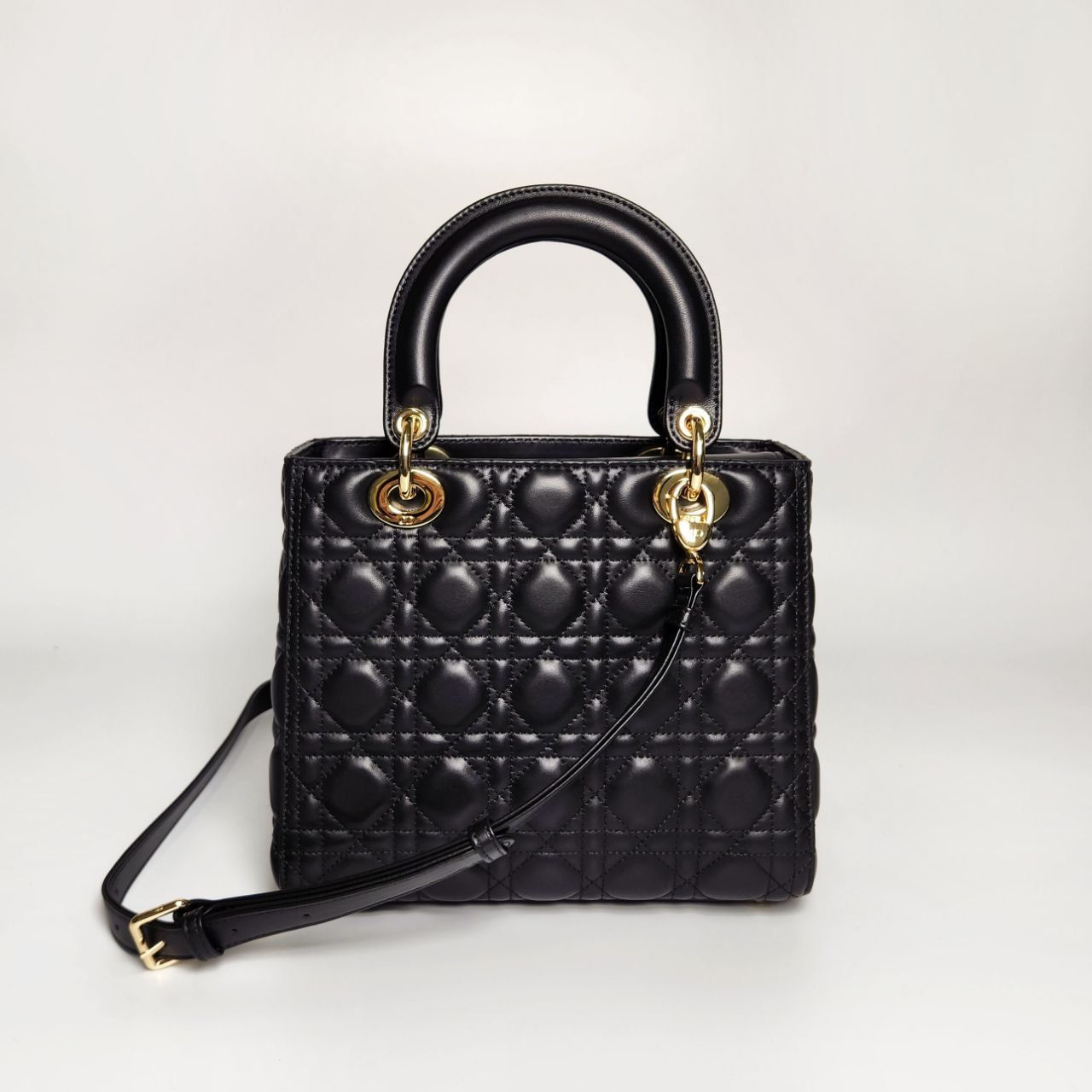 Túi Dior Lady Medium Cannage Lambskin Bag HD Black/Gold