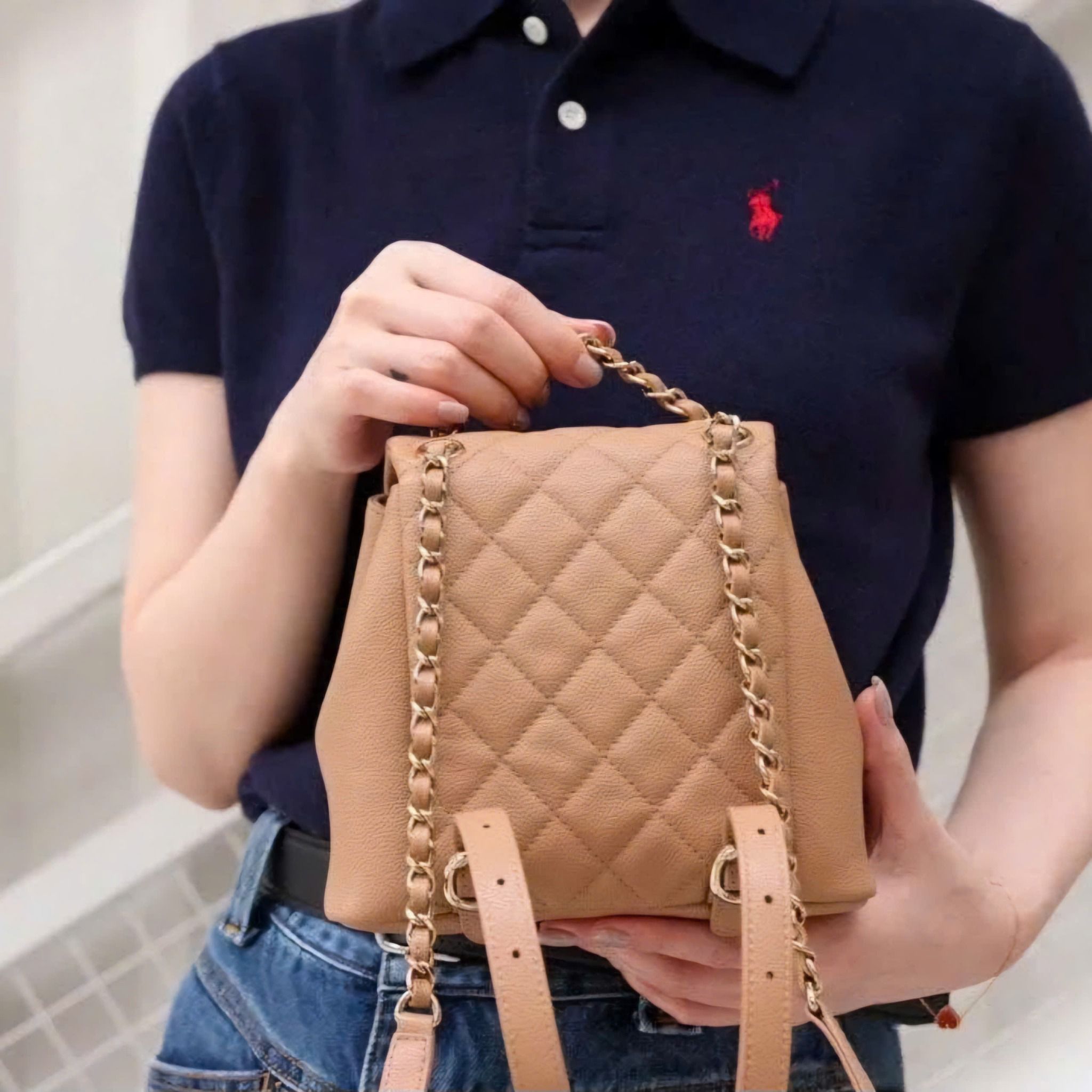 Balo Chanel 23SS Duma Caviar DS Nâu nhạt