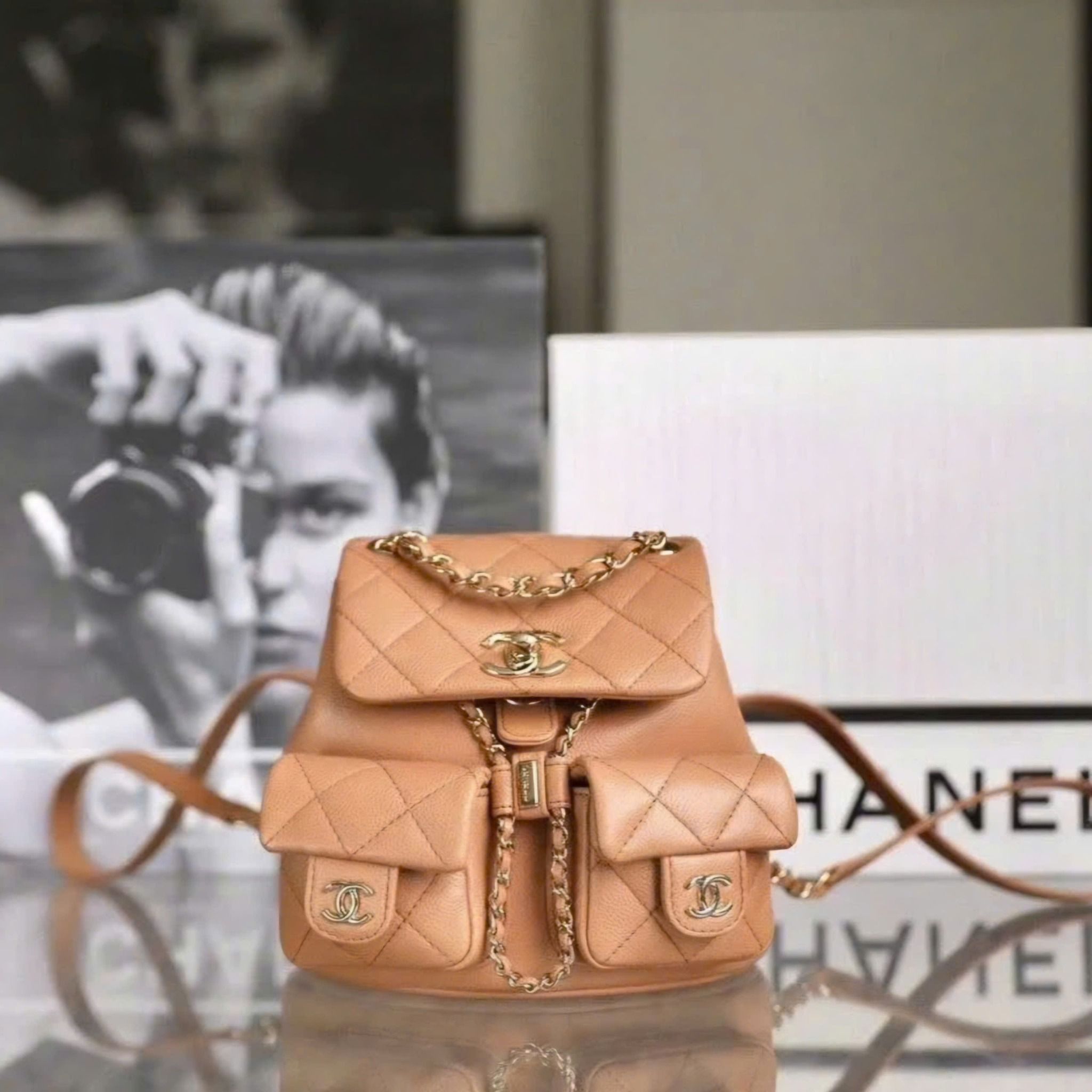 Balo Chanel 23SS Duma Caviar DS Nâu nhạt