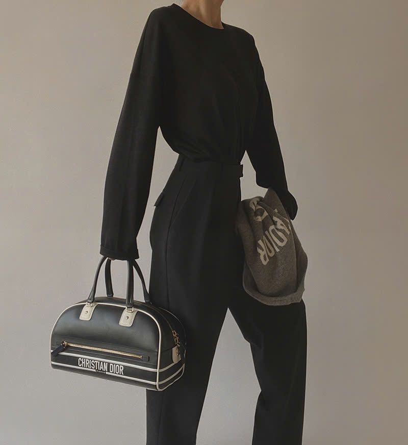 Túi Dior Vibe Zip Bowling HD Đen trắng