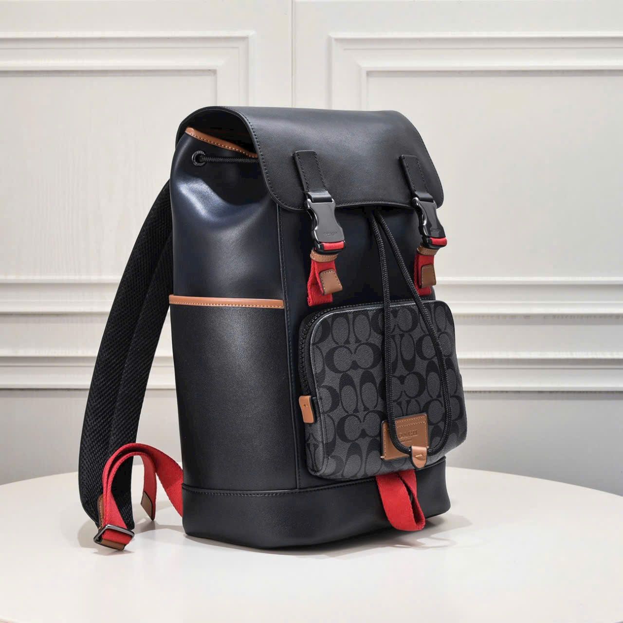 Balo Coach Track Backpack In Colorblock Signature Canvas DS Black/Red