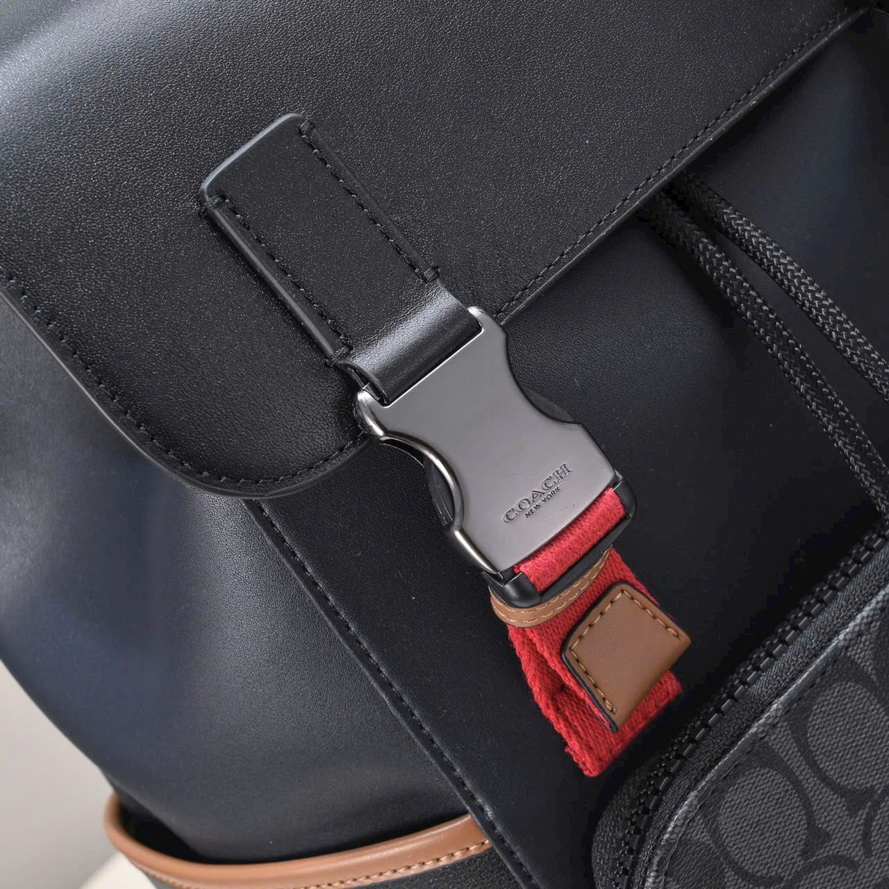 Balo Coach Track Backpack In Colorblock Signature Canvas DS Black/Red