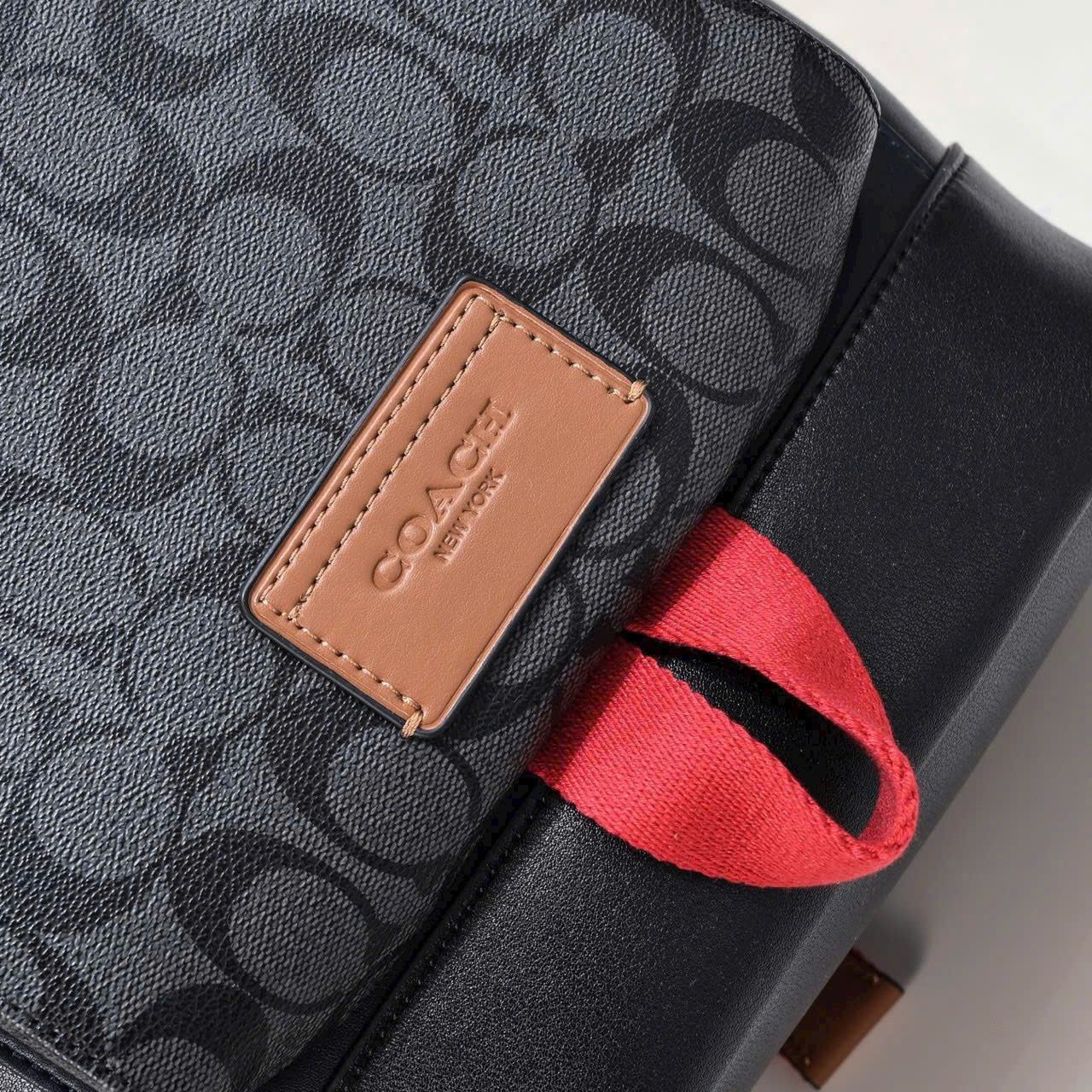 Balo Coach Track Backpack In Colorblock Signature Canvas DS Black/Red