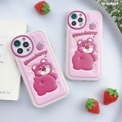 ** Ốp IP 14 Pro Max da phồng Lotso Strawberry