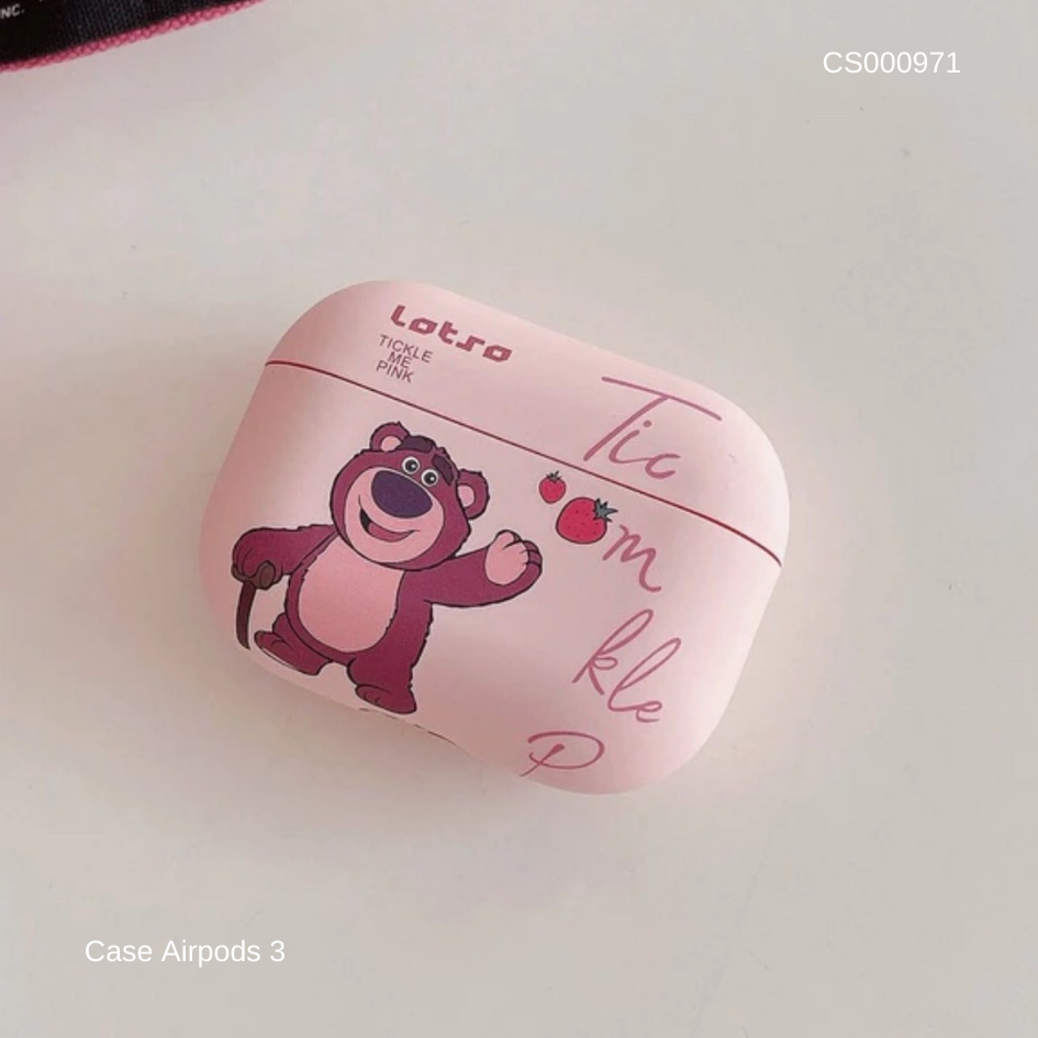 Case Airpods 3 Lotso và 2 trái dâu hồng nhạt