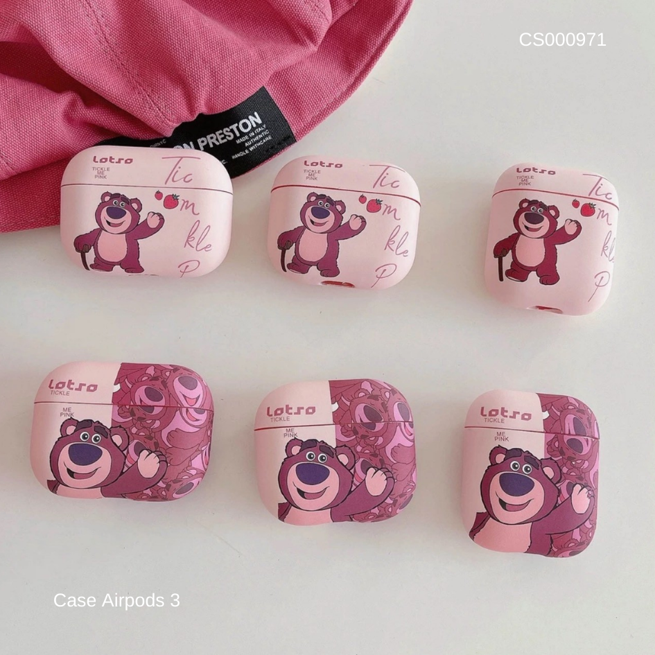 Case Airpods 3 Lotso và 2 trái dâu hồng nhạt