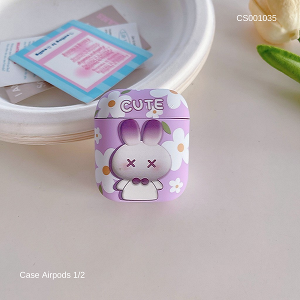 Case Airpods 1/2 thỏ Kute nền tím