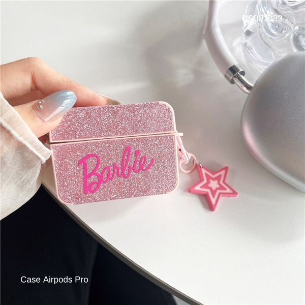 ** Case Airpods Pro kim tuyến chữ Barbie hồng