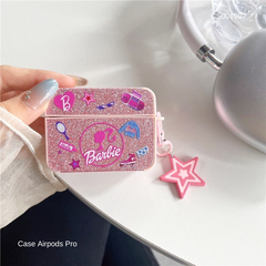 ** Case Airpods Pro kim tuyến nhiều icon chữ Barbie trắng