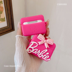 ** Case Airpods Pro 2 silicon chữ Barbie kèm nơ hồng
