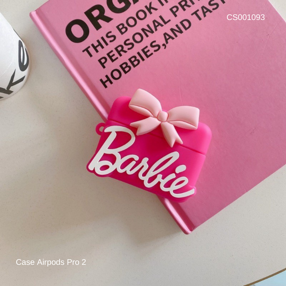 ** Case Airpods Pro 2 silicon chữ Barbie kèm nơ hồng