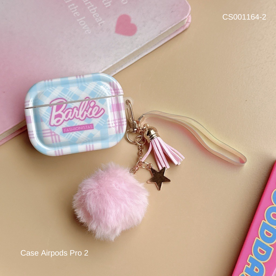 ** Case Airpods Pro 2 chữ Barbie kèm tua rua bông