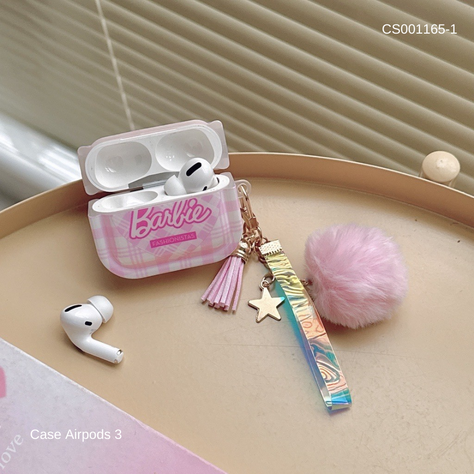 ** Case Airpods 3 chữ Barbie kèm tua rua bông