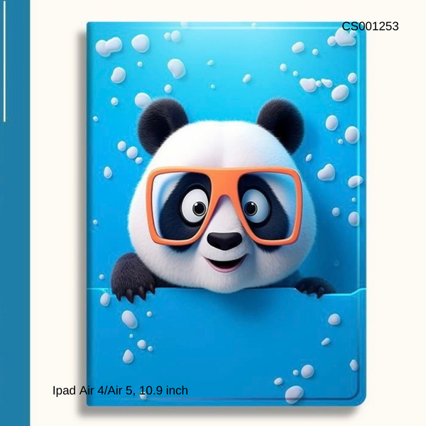 Bao da Ipad Air 4/Air 5, 10.9 inch Panda đeo kính nền xanh