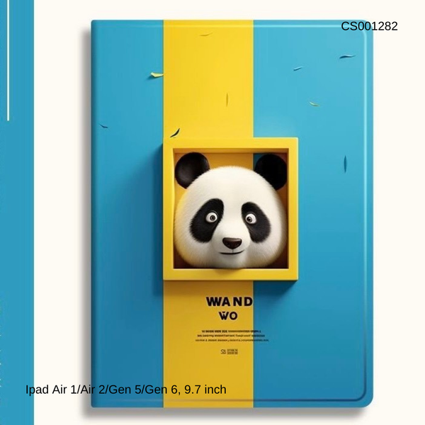 Bao da Ipad Air 1/Air 2/Gen 5/Gen 6, 9.7 inch Panda khung xanh vàng