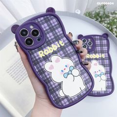 ** Ốp IP 14 Pro Max da sần caro tím tai Gấu Rabbit